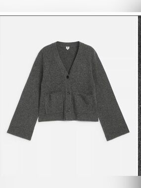Arket Charcoal Gray V-Neck Wool Cardigan